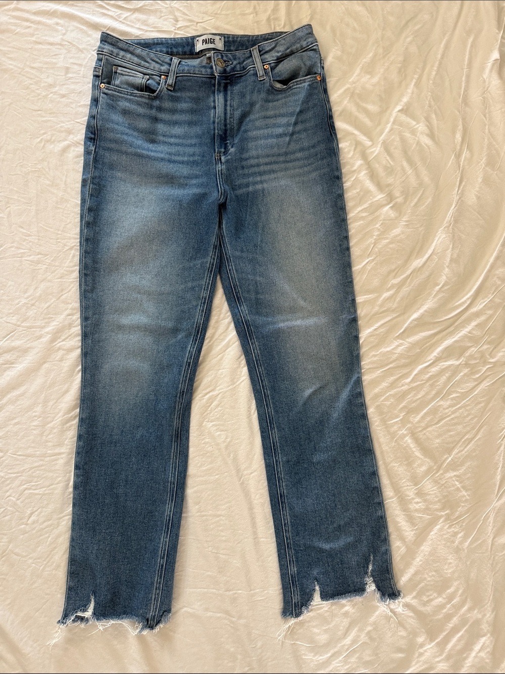 PAIGE Cindy High-Rise Slim Straight Jeans in light blue denim